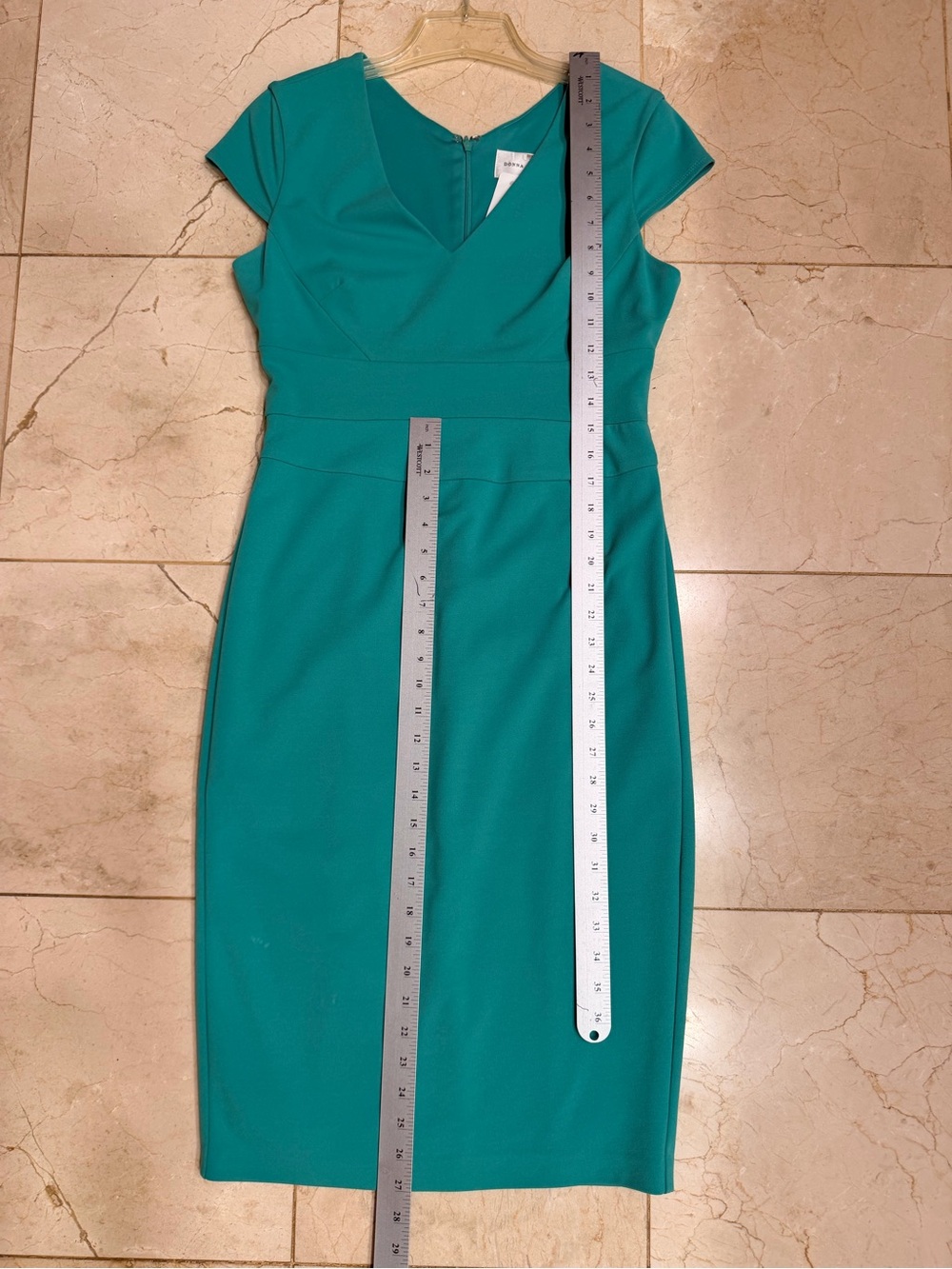 Donna Morgan Teal Cap-Sleeve Sheath Dress, Stretch, Lined, Back Zip, Sz 6 - Picture 12 of 12
